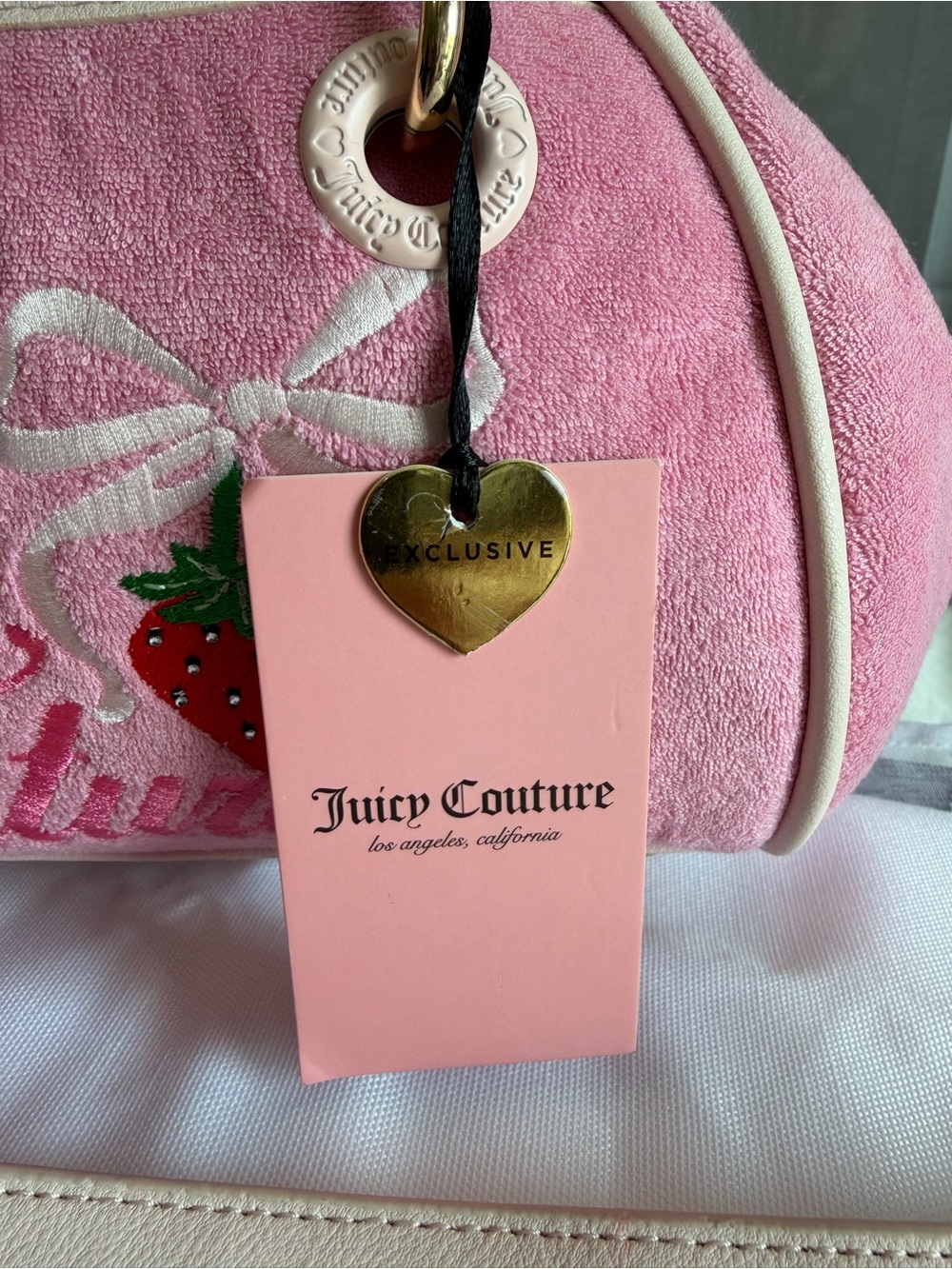 Juicy Couture Pink Strawberry Terry Satchel with Coin Pouch - Picture 4 of 9